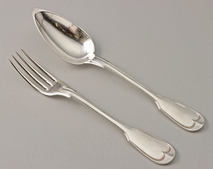 Antique Belgium Silver Tablespoon & Tablefork - Bruges, Auguste Bonnevie, Jerusalem Cross